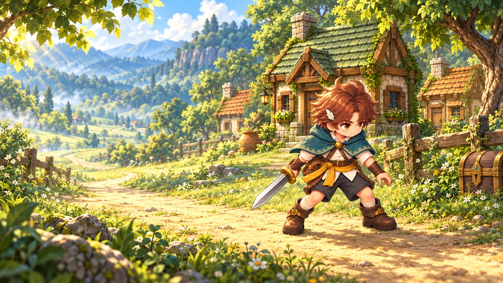 Japanese Fantasy Adventure ARPG — Promotional composition · not gameplay